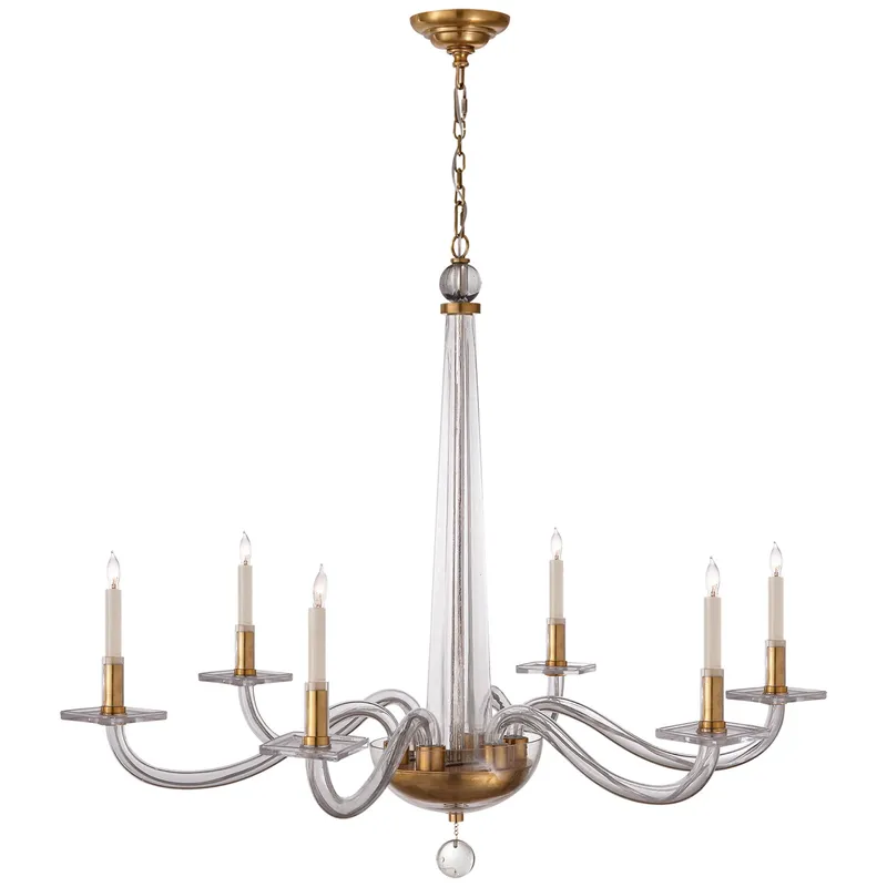 Chapman & Myers Bernardo Large Chandelier Antique-Burnished Brass and Clear Glass Ceiling Light W38" x H35.75"