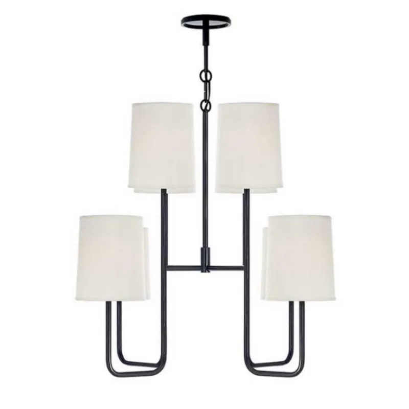 Barbara Barry Go Lightly Medium Chandelier in Charcoal with Silk Shades Ceiling Light W23.75" x H25.25"