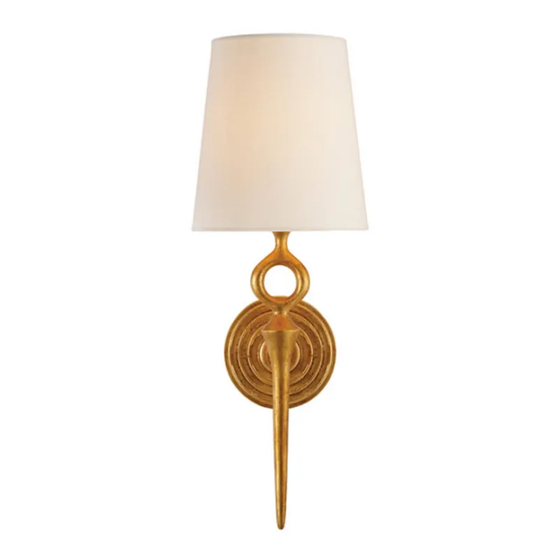 AERIN Bristol Single Sconce in Gilded with Linen Shade Wall Light W7" x H18"