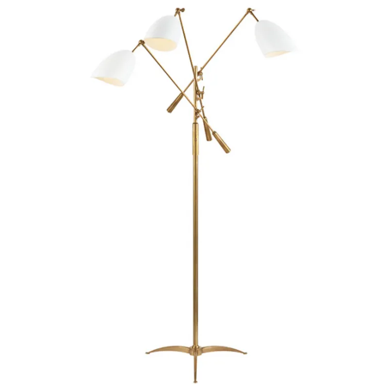 AERIN Sommerard Triple Arm Floor Lamp in Hand-Rubbed Antique Brass with White H60" - 82"