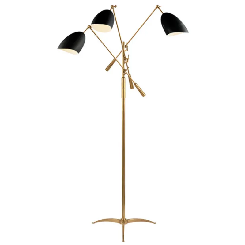 AERIN Sommerard Triple Arm Floor Lamp in Hand-Rubbed Antique Brass with Black H60" - 82"
