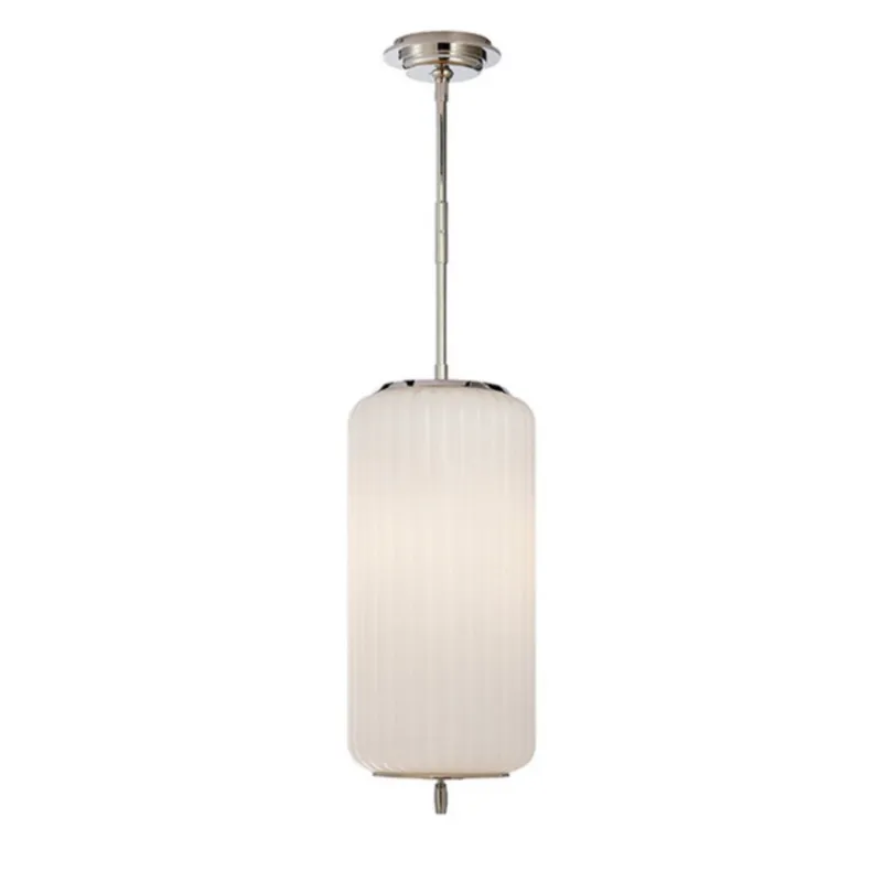 Thomas O'Brien Eden Medium Pendant in Polished Nickel with White Glass Ceiling Light W9"