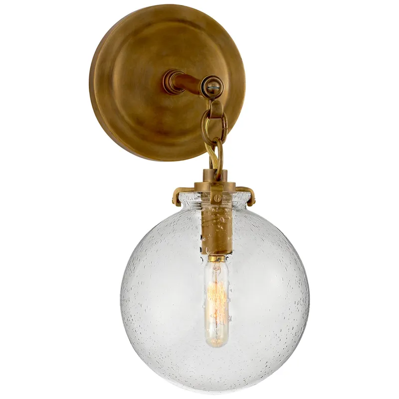 Thomas O'Brien Katie Small Globe Sconce in Hand-Rubbed Antique Brass with Seeded Glass Wall Light W6.25" x H12.75"