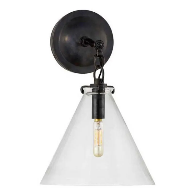 Thomas O'Brien Katie Small Conical Sconce in Bronze with Clear Glass Wall Light W9.25" x H14.5"