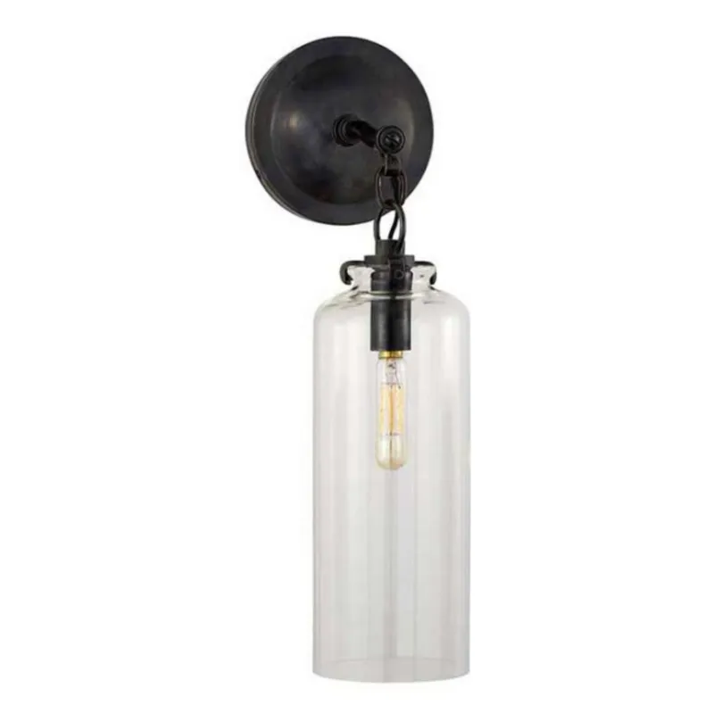 Thomas O'Brien Katie Small Cylinder Sconce in Bronze with Clear Glass Wall Light W5" x H16.25"