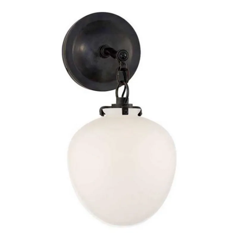 Thomas O'Brien Katie Small Acorn Sconce in Bronze with White Glass Wall Light W6.5" x H13.5"