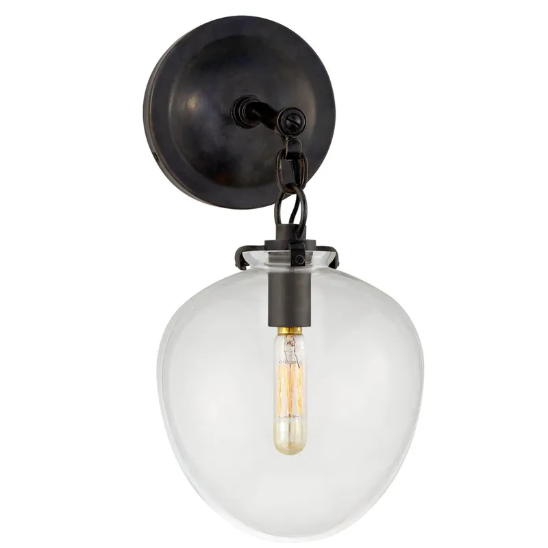 Thomas O'Brien Katie Small Acorn Sconce in Bronze with Clear Glass Wall Light W6.5" x H13.5"