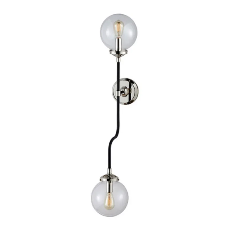 Ian K. Fowler Bistro Double Wall Sconce in Polished Nickel with Clear Glass Wall Light W6" x H32"