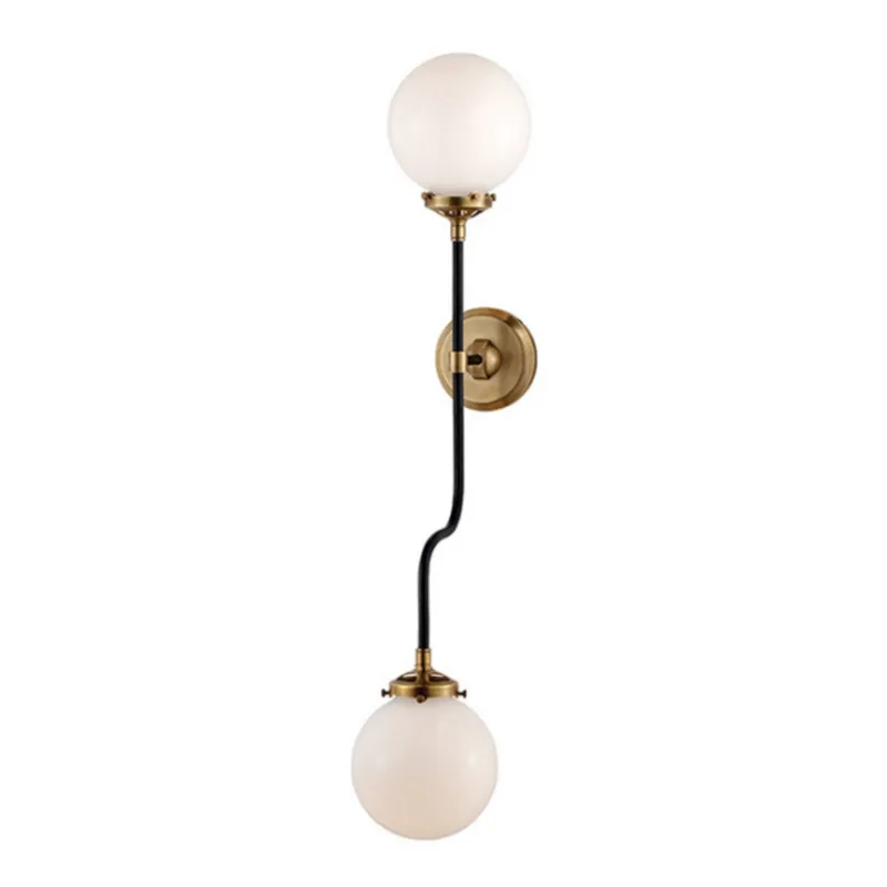 Ian K. Fowler Bistro Double Wall Sconce in Hand-Rubbed Antique Brass with White Glass Wall Light W6" x H32"