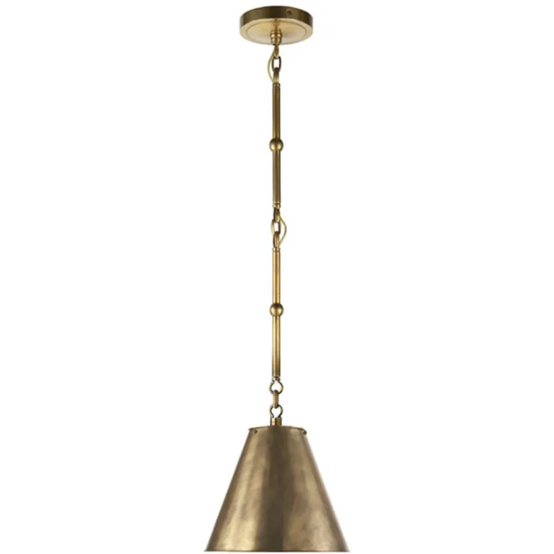 Thomas O'Brien Goodman Petite Hanging Shade in Hand-Rubbed Antique Brass with Hand-Rubbed Antique Brass Shade Ceiling Light W9.5"