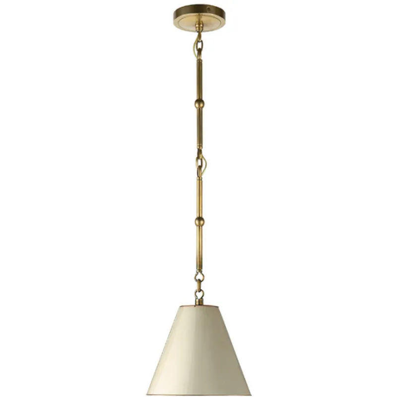 Thomas O'Brien Goodman Petite Hanging Shade in Hand-Rubbed Antique Brass with Antique White Shade Ceiling Light W9.5"
