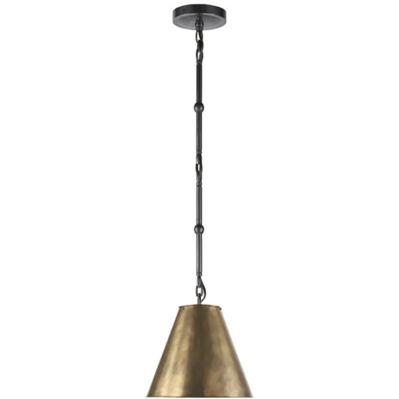 Thomas O'Brien Goodman Petite Hanging Shade in Bronze with Hand-Rubbed Antique Brass Shade Ceiling Light W9.5"