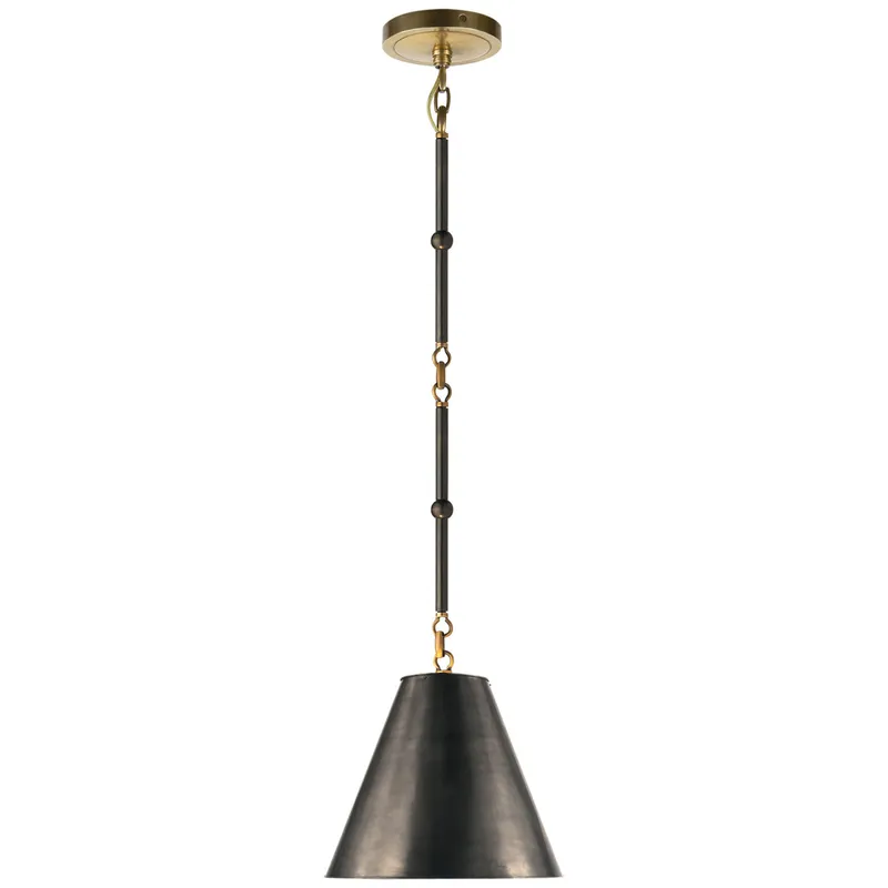 Thomas O'Brien Goodman Petite Hanging Shade in Bronze and Hand-Rubbed Antique Brass with Bronze Shade Ceiling Light W9.5"