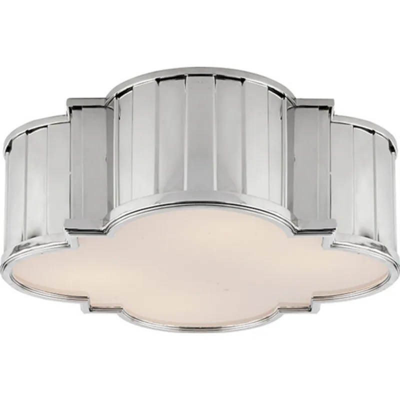Thomas O'Brien Tilden Large Flush Mount in Polished Nickel with White Glass Ceiling Light W17" x H6"