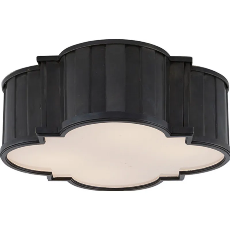 Thomas O'Brien Tilden Large Flush Mount in Bronze with White Glass Ceiling Light W17" x H6"