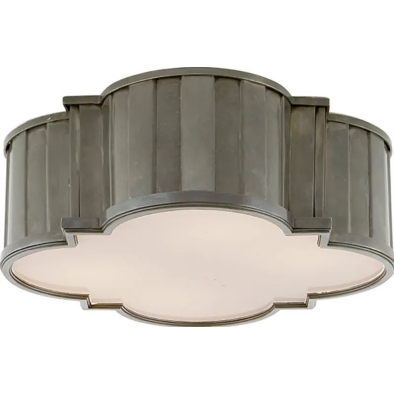 Thomas O'Brien Tilden Large Flush Mount in Antique Nickel with White Glass Ceiling Light W17" x H6"
