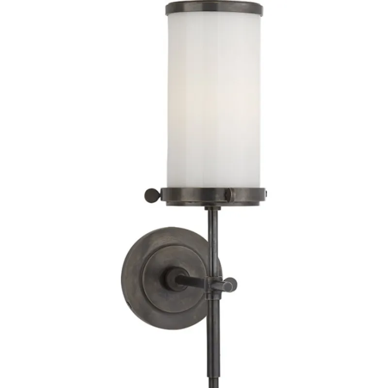 Thomas O'Brien Bryant Bath Sconce in Bronze with White Glass Wall Light W4" x H14"