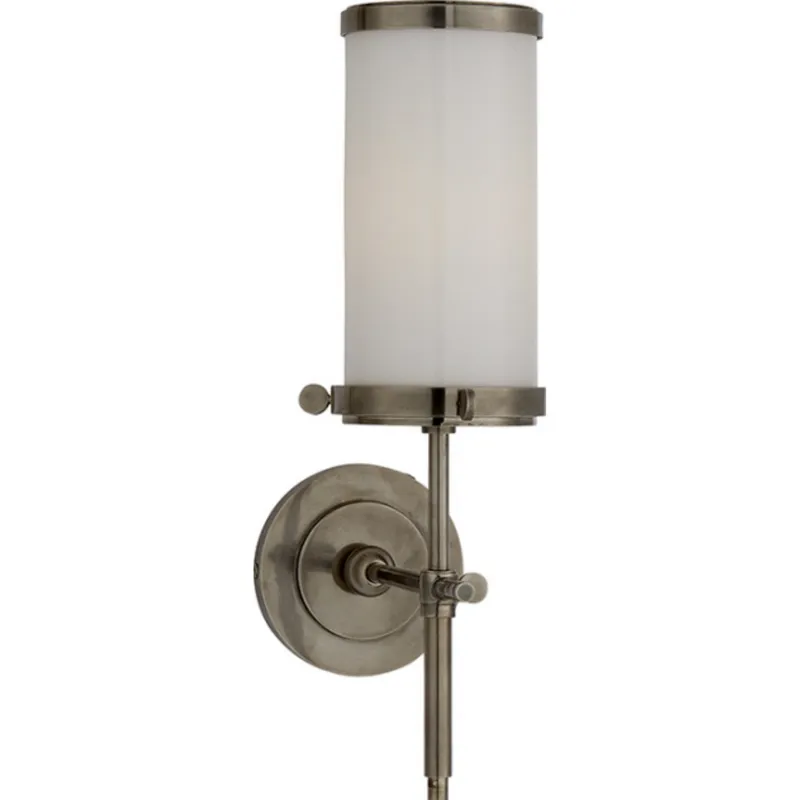 Thomas O'Brien Bryant Bath Sconce in Antique Nickel with White Glass Wall Light W4" x H14"
