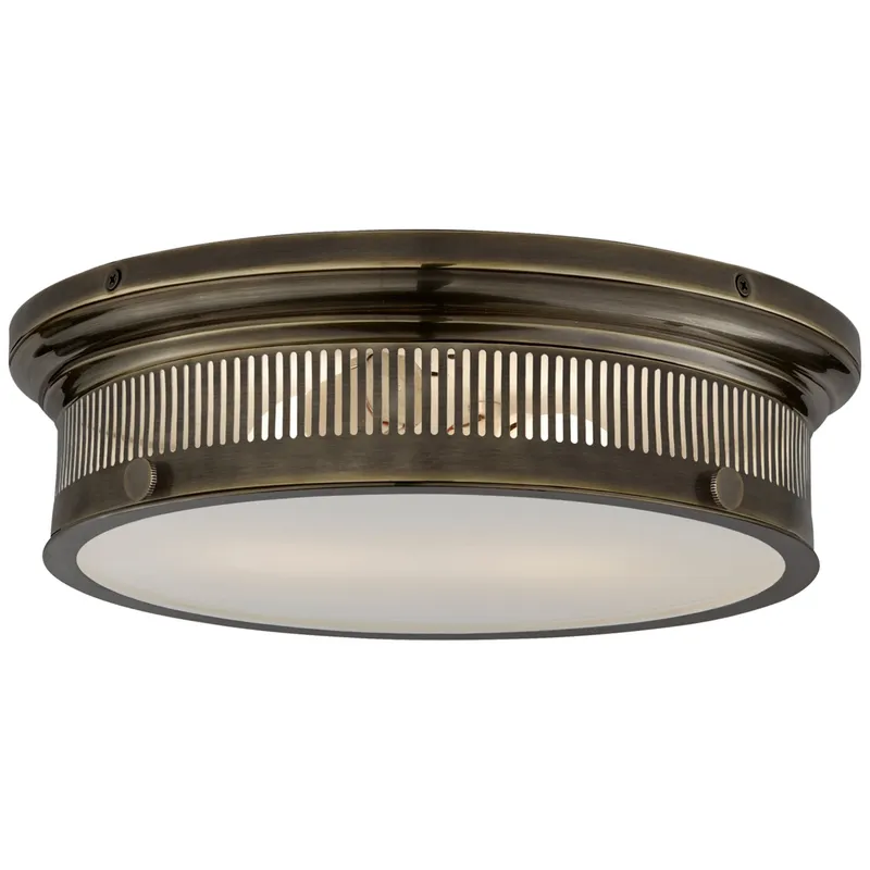 Chapman & Myers Alderly Flush Mount in Bronze with White Glass Ceiling Light W16" x H4.25"