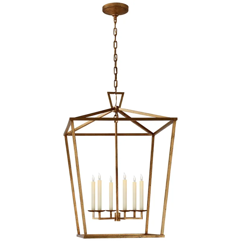 Chapman & Myers Darlana Extra Large Lantern in Gilded Iron Ceiling Light W29"