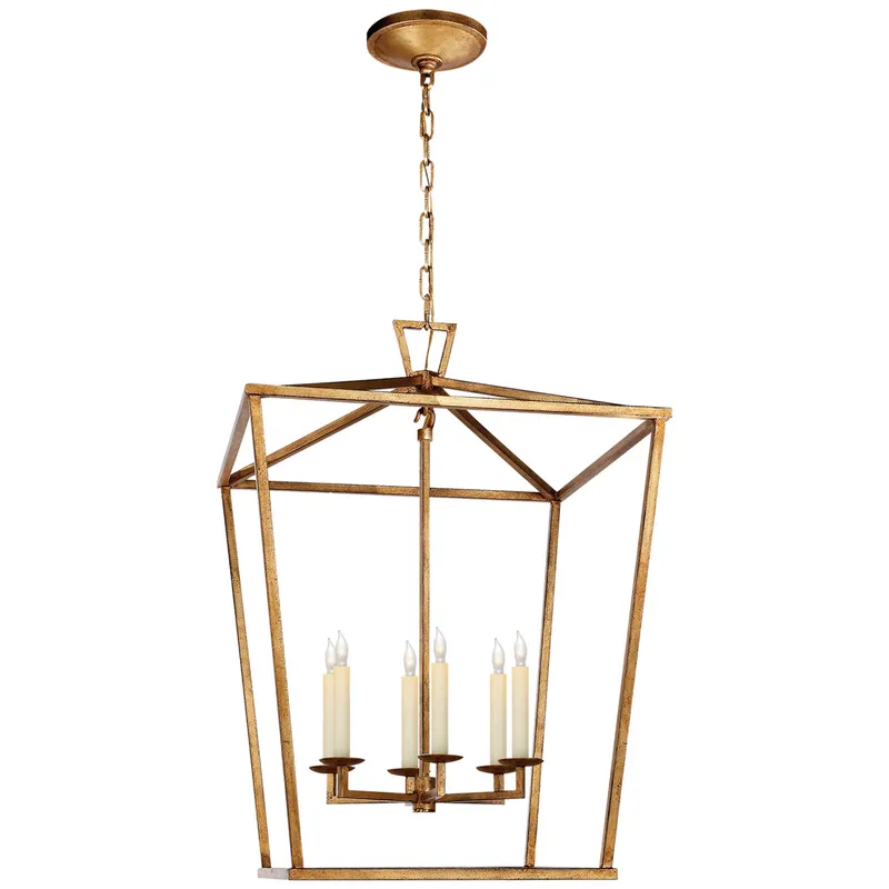 Chapman & Myers Darlana Large Lantern in Gilded Iron Ceiling Light W24" x H34"
