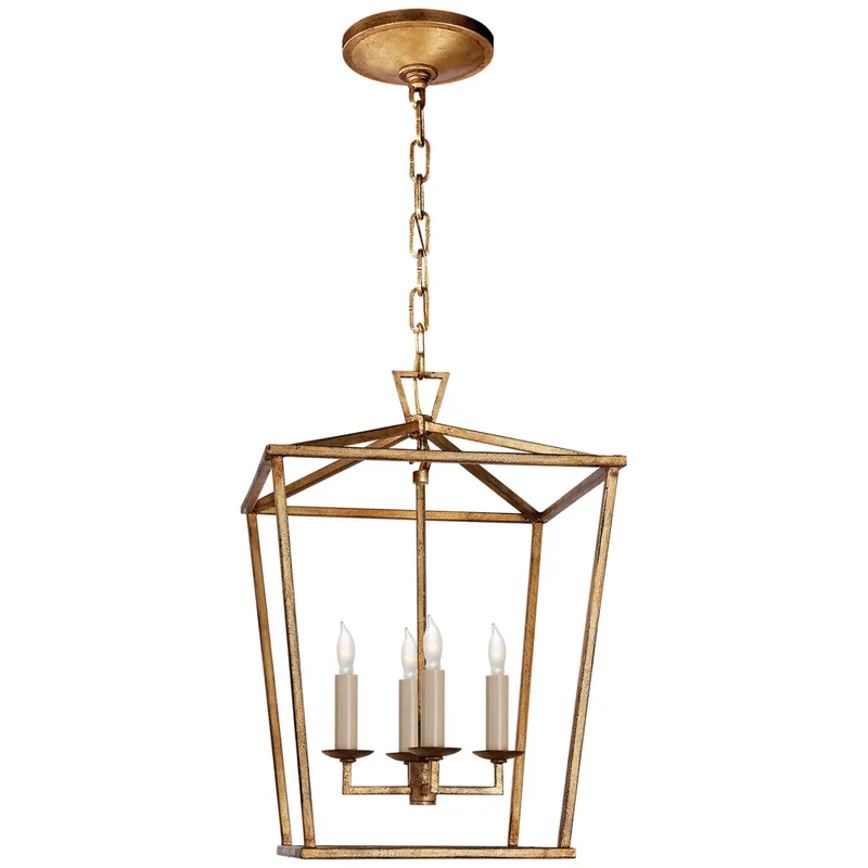 Chapman & Myers Darlana Small Lantern in Gilded Iron Ceiling Light W12.5" x H18"
