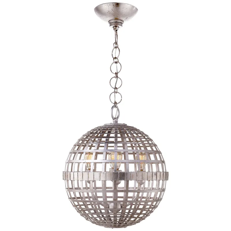 AERIN Mill Small Globe Lantern in Burnished Silver Leaf Ceiling Light W16" x H18.5"