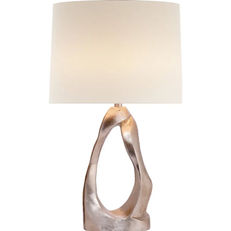 AERIN Cannes Table Lamp in Burnished Silver Leaf with Linen Shade W17" x H31"