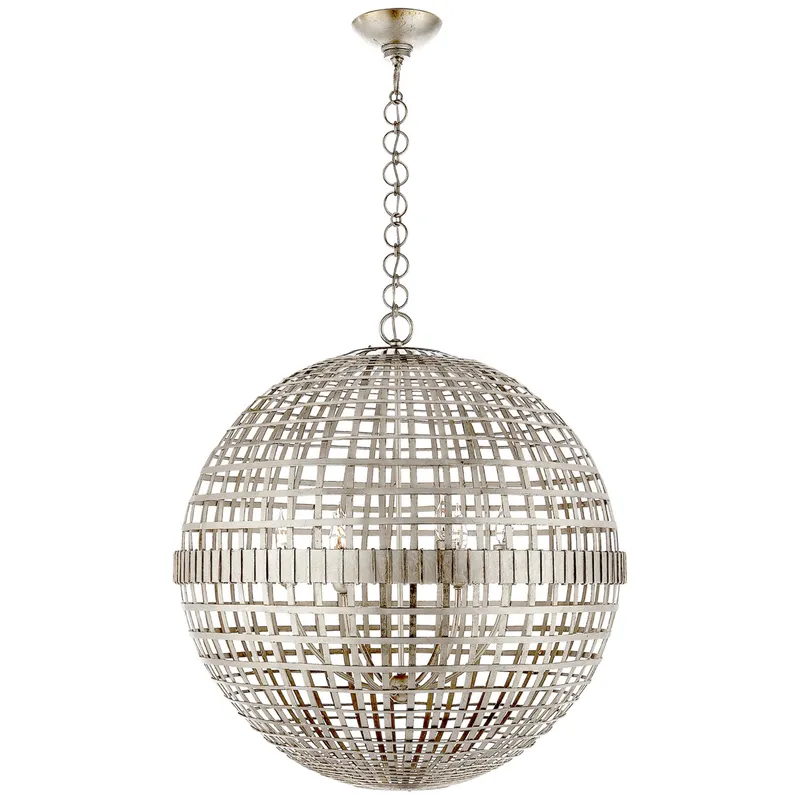 AERIN Mill Large Globe Lantern in Burnished Silver Leaf Ceiling Light W30" x H32.25"