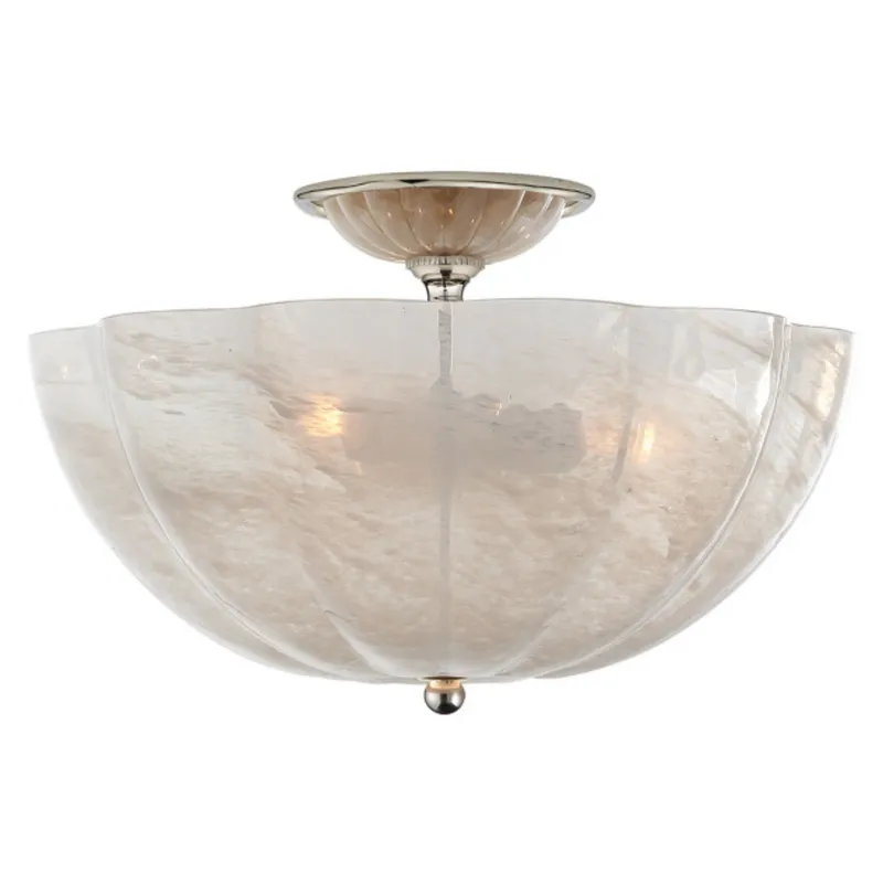 AERIN Rosehill Semi-Flush in Polished Nickel with White Strie Glass Ceiling Light W16" x H10.25"