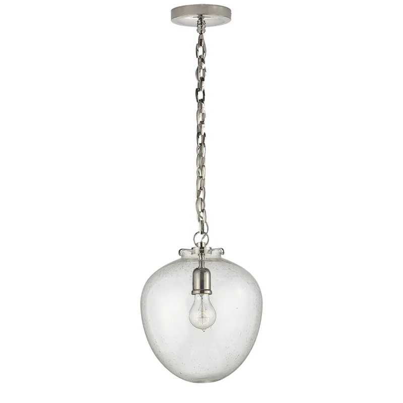 Thomas O'Brien Katie Acorn Pendant in Polished Nickel with Seeded Glass Ceiling Light W10.5" x H13"