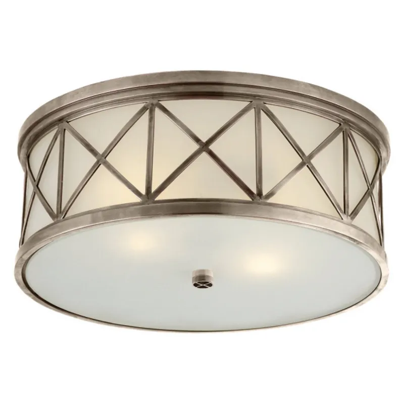 Suzanne Kasler Montpelier Large Flush Mount in Antique Nickel with Frosted Glass Ceiling Light W16" x H6"