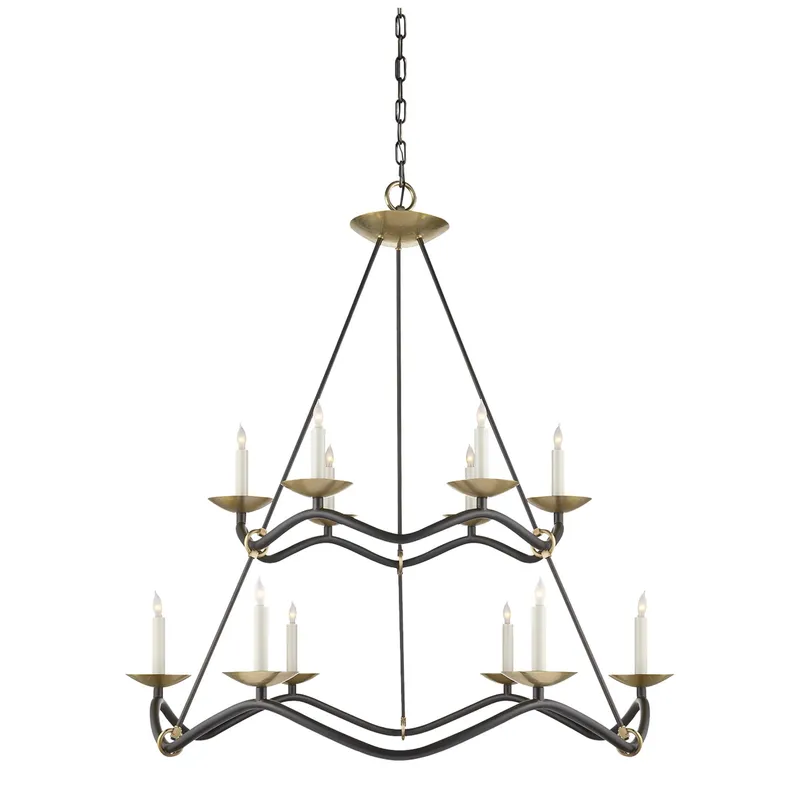Barry Goralnick Choros Two-Tier Chandelier in Aged Iron Ceiling Light W42" x H43"
