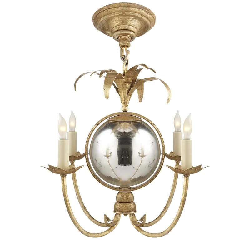 Chapman & Myers Gramercy Mini Chandelier in Gilded Iron Ceiling Light W17" x H15.75"