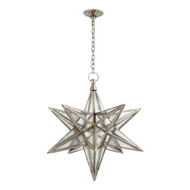 Chapman & Myers Moravian Large Star Lantern in Burnished Silver Leaf with Antique Mirror Ceiling Light W30" x H32.75"
