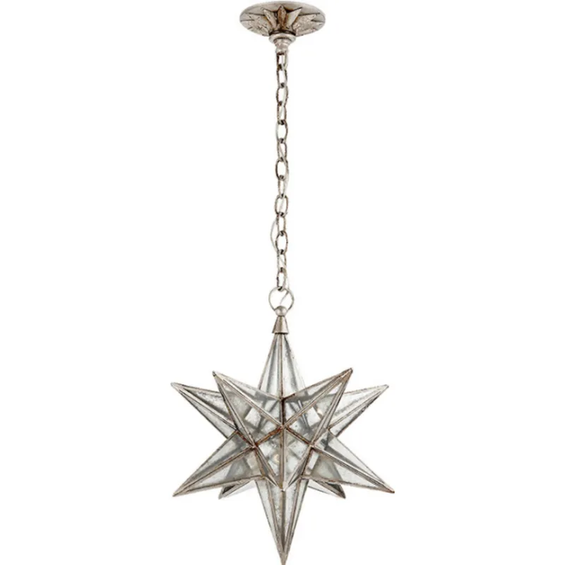Chapman & Myers Moravian Medium Star Lantern in Burnished Silver Leaf with Antique Mirror Ceiling Light W15.5" x H20"
