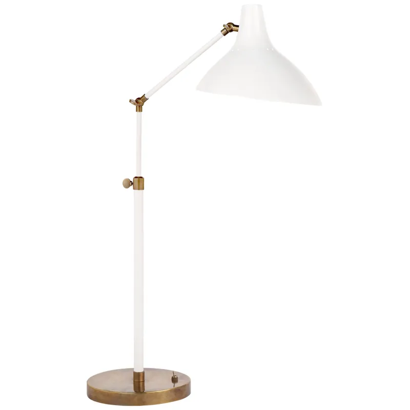 AERIN Charlton Table Lamp in White and Hand-Rubbed Antique Brass W9.5" x H17" - 27"