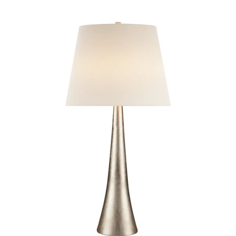 AERIN Dover Table Lamp in Burnished Silver Leaf with Linen Shade W18" x H34.75"