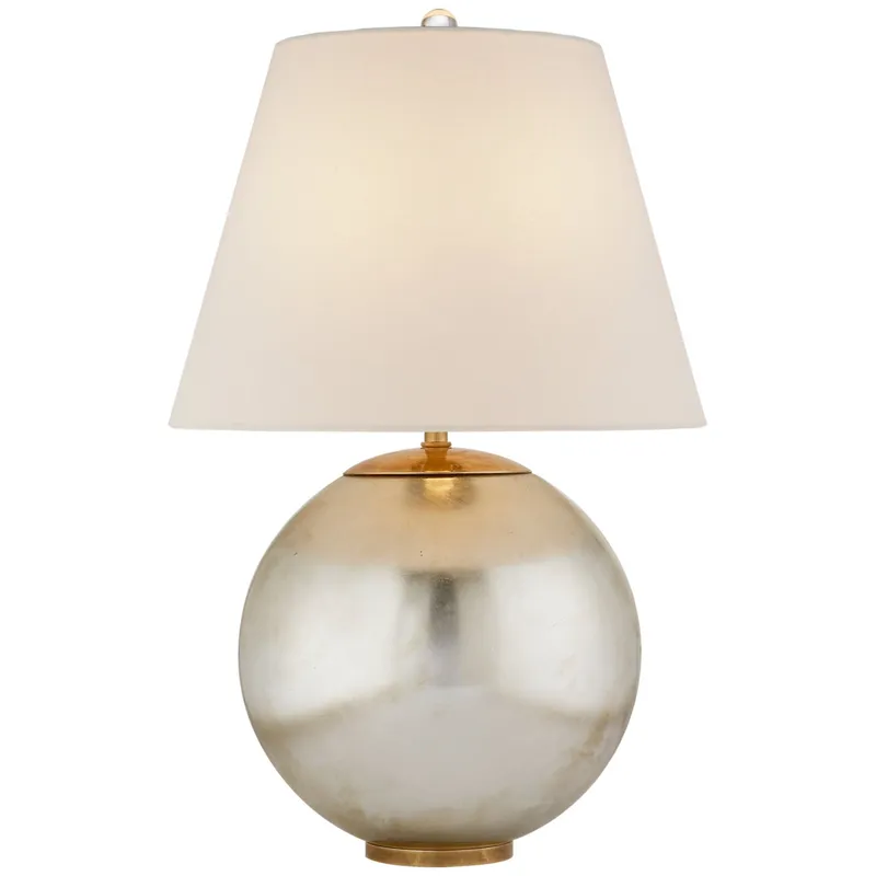 AERIN Morton Table Lamp in Burnished Silver Leaf with Linen Shade W16.5" x H24.5"