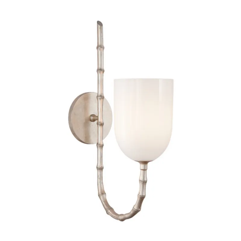 AERIN Edgemere Wall Light in Burnished Silver Leaf with White Glass W4.5" x H16"
