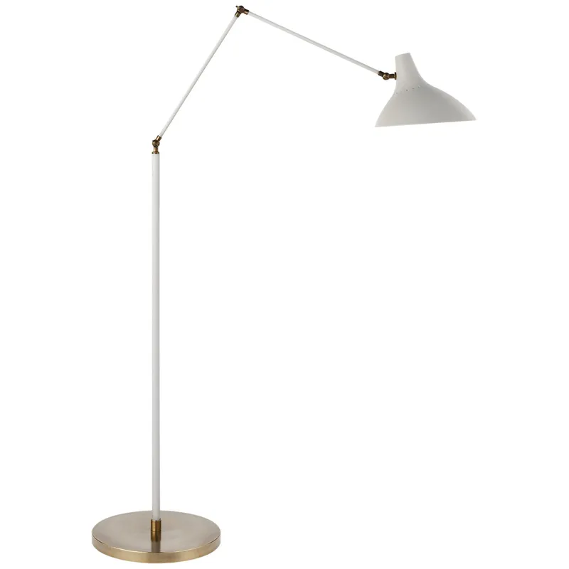 AERIN Charlton Floor Lamp in White and Hand-Rubbed Antique Brass W12" x H51" - 63"