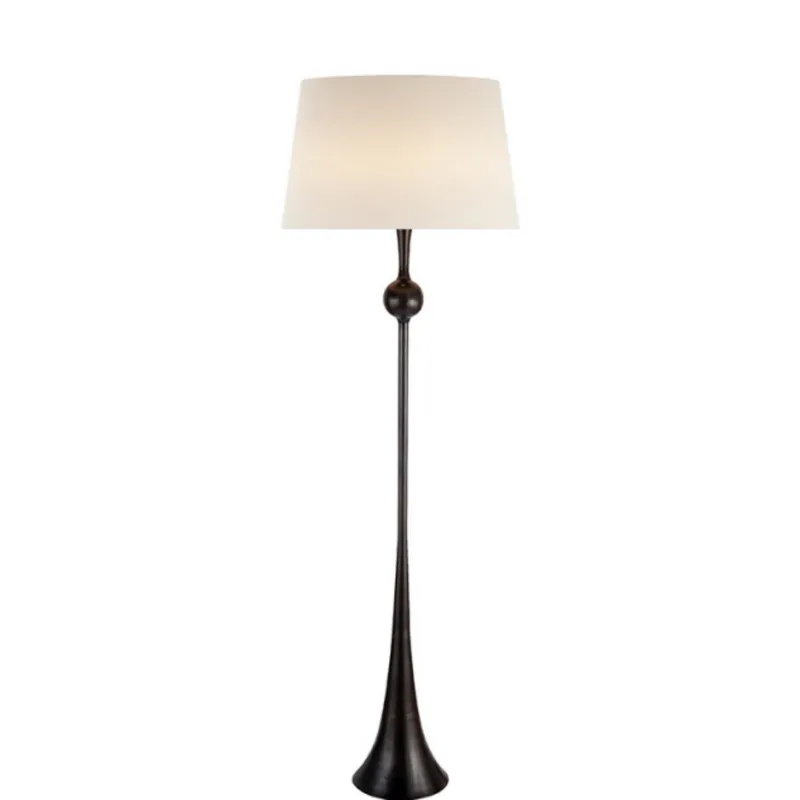 AERIN Dover Floor Lamp in Aged Iron with Linen Shade W21.5" x H63.5"