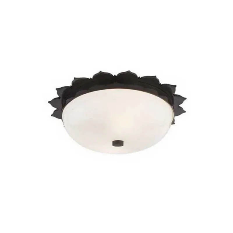 Alexa Hampton Rachel Small Flush Mount in Gun Metal with White Glass Ceiling Light W13.5" x H4"