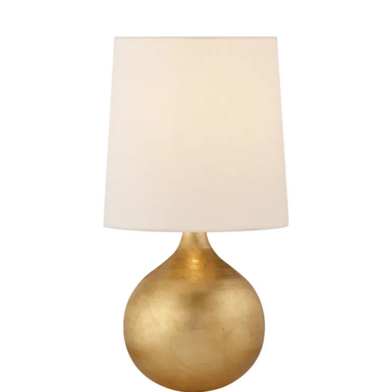 AERIN Warren Mini Table Lamp in Gild with Linen Shade W7" x H13.25"