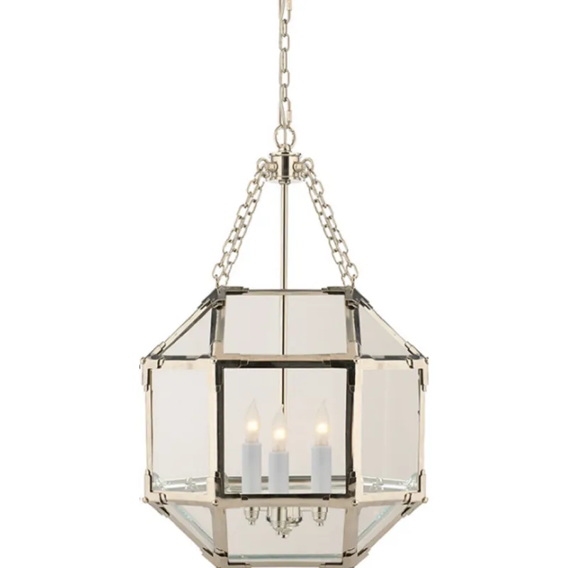 Suzanne Kasler Morris Small Lantern in Polished Nickel with Clear Glass Ceiling Light W13.5" x H21.5"
