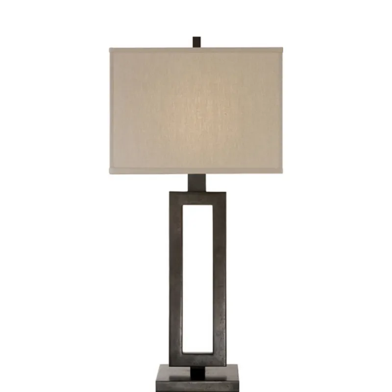 Suzanne Kasler Mod Tall Table Lamp in Aged Iron with Linen Shade W14" x H28"