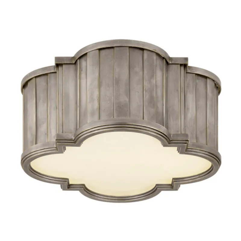 Thomas O'Brien Tilden Small Flush Mount in Antique Nickel with White Glass Ceiling Light W11.25" x H5"