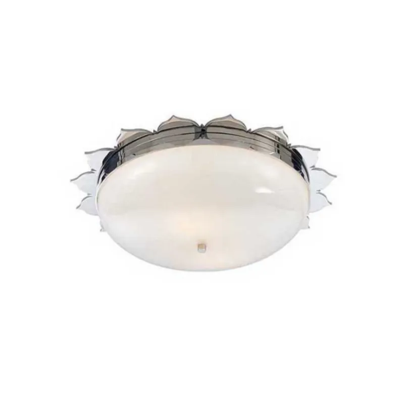 Alexa Hampton Rachel Large Flush Mount in Polished Nickel with White Glass Ceiling Light W18" x H5"