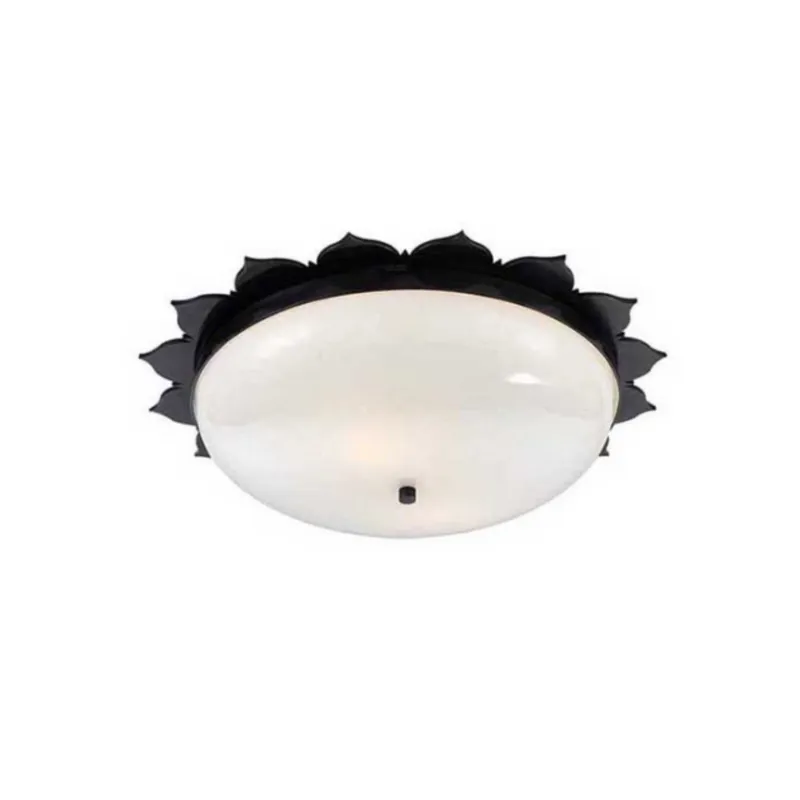 Alexa Hampton Rachel Large Flush Mount in Gun Metal with White Glass Ceiling Light W18" x H5"