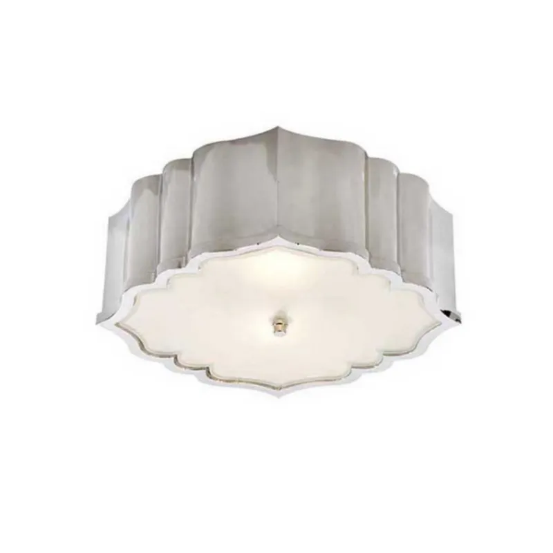 Alexa Hampton Balthazar Flush Mount in Polished Nickel with Frosted Glass Ceiling Light W14" x H4.5"